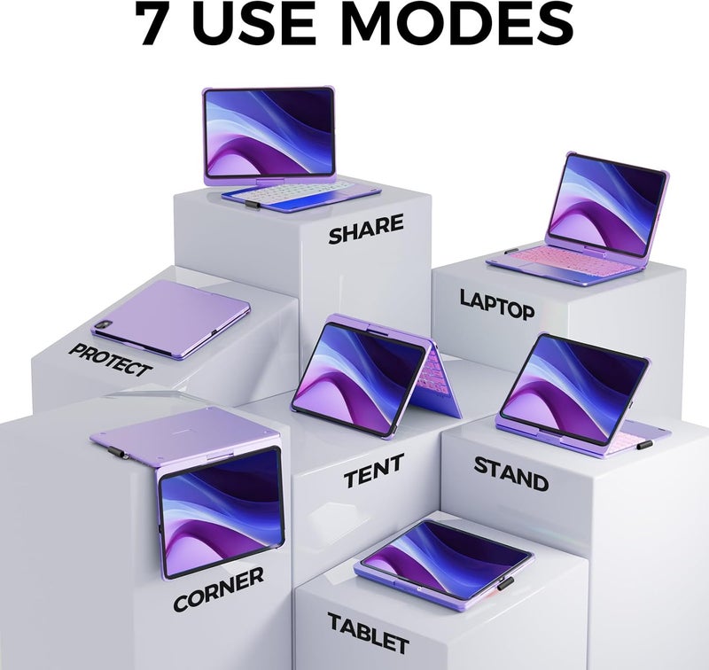 NOKBABO حافظة لجهاز iPad الجيل 10 و11 (A16) مع لوحة مفاتيح، حافظة لجهاز iPad Air 11 بوصة (M3 M2)، لوحة مفاتيح لجهاز iPad Pro 11 (الجيل 4/3/2/1) و iPad Air 5/4، لوحة تتبع، دوران 360°، إضاءة خلفية - بنفسجي معدني - Image 3